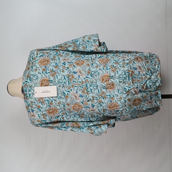 Floral NWT tunic Boho Blouse Surplice Neck plus sz Top aqua teal print pattern - Picture 2 of 3